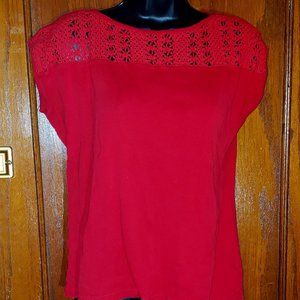 Chaps Denim Women's Regular Medium Solid Red Knit Top 100% Cotton Blouse